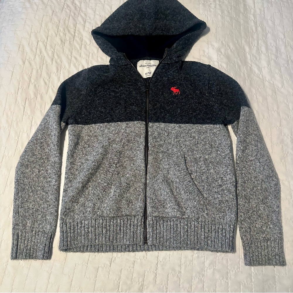 Abercrombie Kids Charcoal and Light Gray Hoodie with Red Emblem